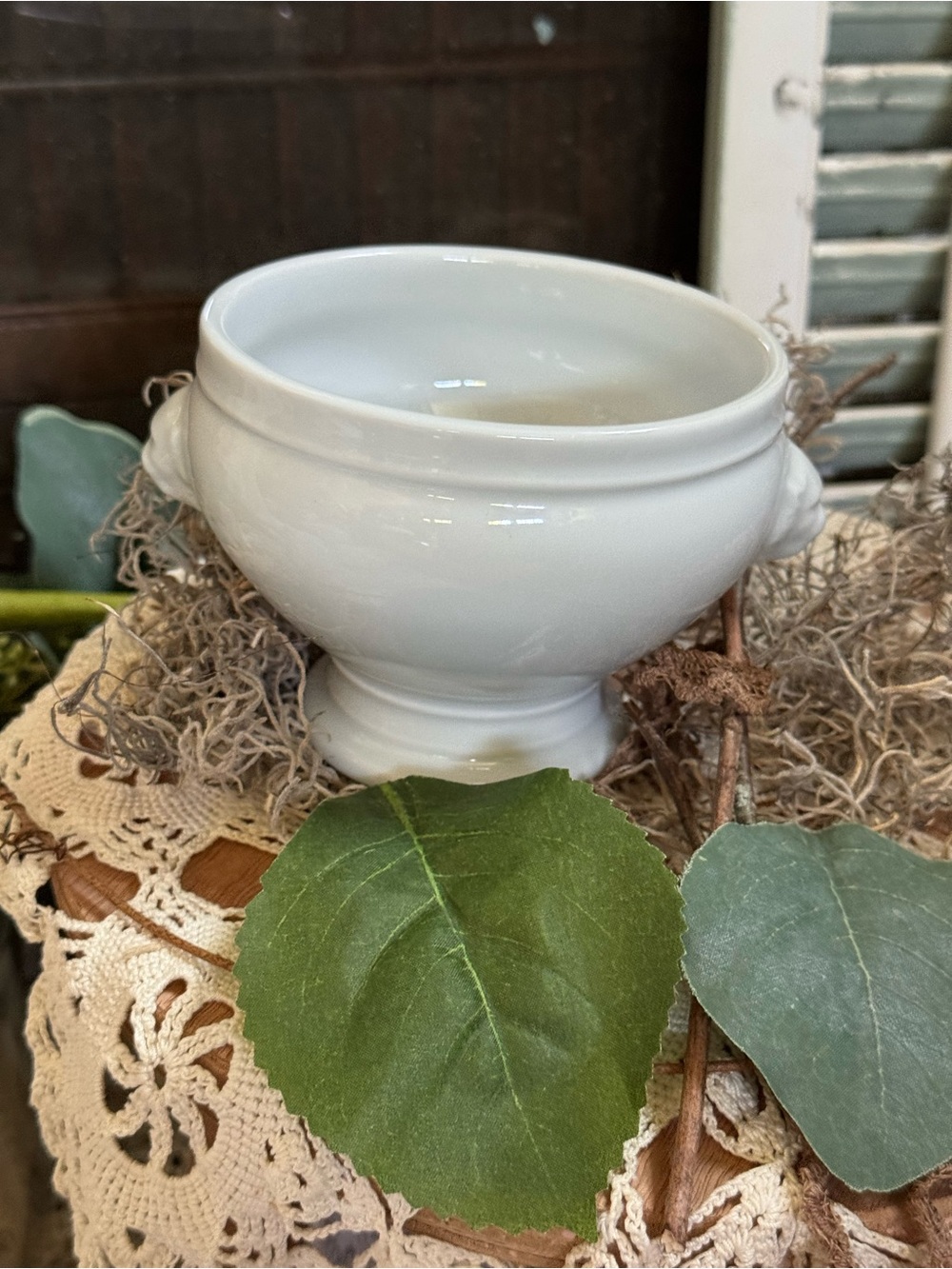 Vintage French White Porcelain Lion Head Soup Bowl | Made in France